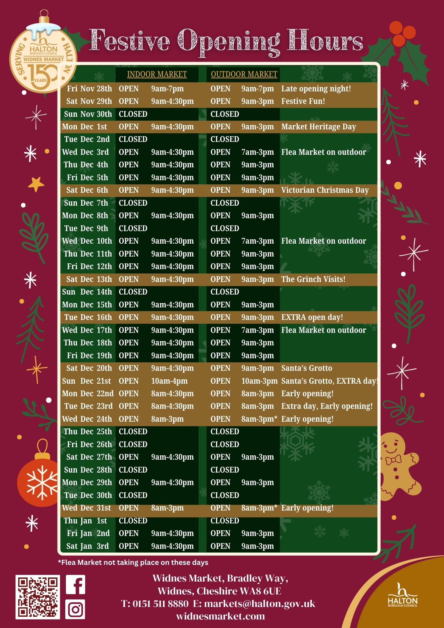 Festive Opening Hours